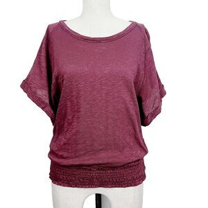 Saturday Sunday Anthropologie Top XS Burgundy‎ Red Flare Sleeve Boho Tee Shirt